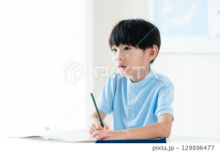 勉強する小学生の男の子 129896477