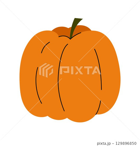 Simple pumpkin vector isolated element. Colorful orange vegetable. Symbol of fall, autumn harvest, Thanksgiving and Halloween. Squash cute hand drawn illustration Simple pumpkin vector isolated element. Colorful orange vegetable. Symbol of fall, autumn harvest, Thanksgiving and Halloween. Squash cute hand drawn illustration 129896850
