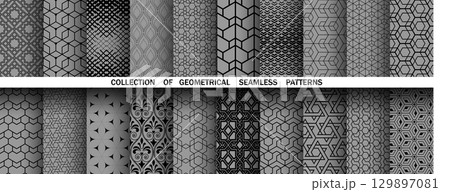 Geometric set of seamless black and gray patterns. Simple vector graphics Geometric set of seamless black and gray patterns. Simple vector graphics 129897081