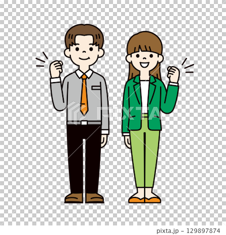 Full-body illustration of a motivated and energetic male and female employee_Vector_Color Full-body illustration of a motivated and energetic male and female employee_Vector_Color 129897874