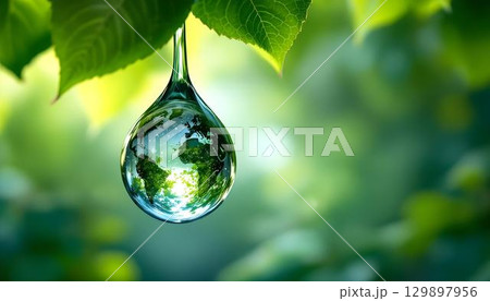 A droplet of water encasing the Earth, representing environmental consciousness for World Environment Day 129897956