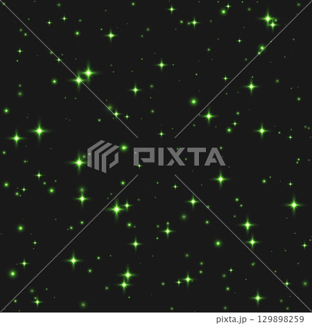 Seamless green sparkling stars, shiny particles light effect, transparent flying stardust background, abstract twinkle decoration 129898259