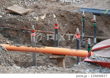 Construction site with a lot of dirt and rocks 129898657