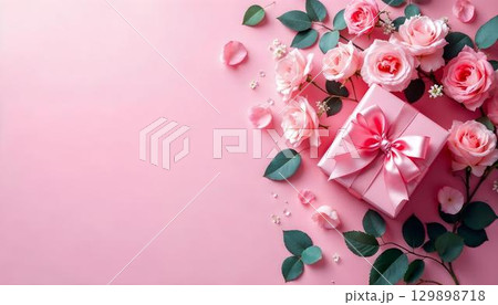 Gentle pink blossoms flourish against a subtle pink backdrop, making it an ideal choice for Mother's Day celebrations 129898718