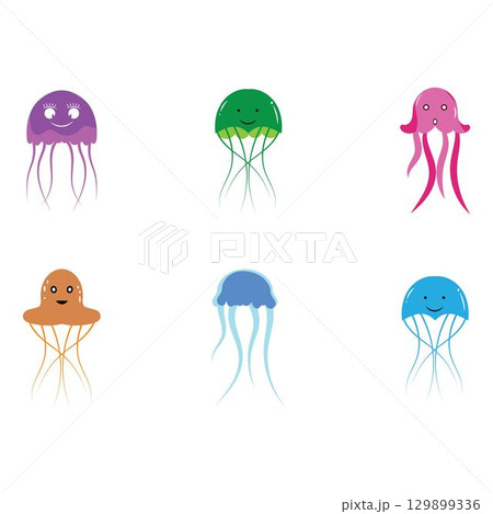 cute jelly fish Vector icon design illustration Template 129899336