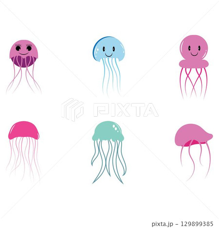 cute jelly fish Vector icon design illustration Template cute jelly fish Vector icon design illustration Template 129899385
