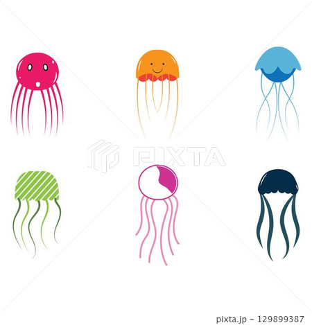 cute jelly fish Vector icon design illustration Template cute jelly fish Vector icon design illustration Template 129899387