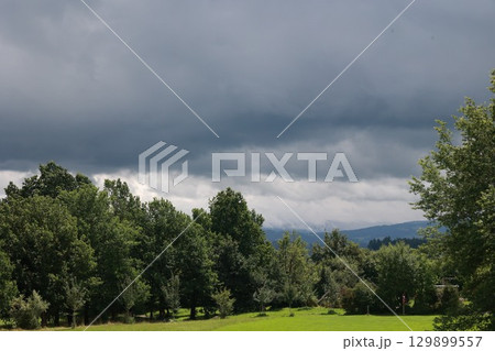 Cloudy sky with trees in the background Cloudy sky with trees in the background 129899557