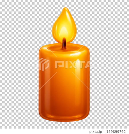 Glossy orange candle icon, three-dimensional shining orange candle design, Halloween and In 129899762