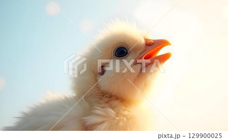 A baby chicken with its mouth wide open, embodying the idea of fresh beginnings and the vitality of new life 129900025