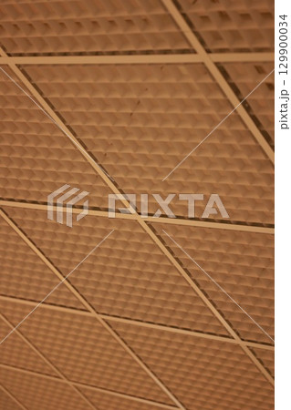 Brown and white patterned ceiling with a grid of squares 129900034