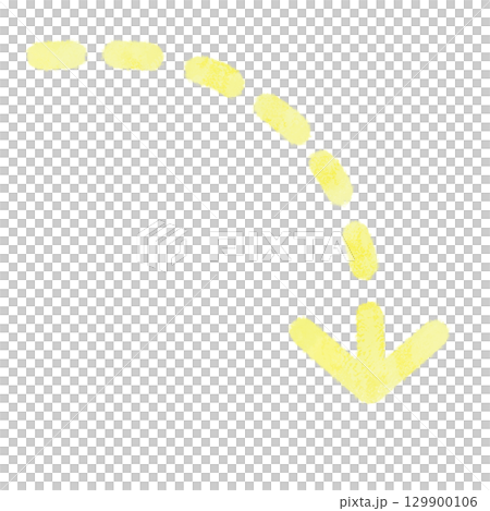 シンプルな水彩風の黄色の下向き矢印のイラスト シンプルな水彩風の黄色の下向き矢印のイラスト 129900106
