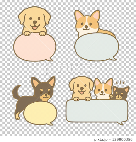 犬の吹き出し、ゴールデン、コーギー、チワワ 犬の吹き出し、ゴールデン、コーギー、チワワ 129900386