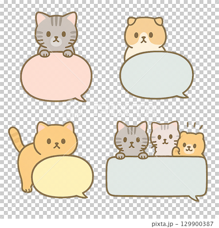 猫の吹き出し詰め合わせ、アメショ、スコティシュ、トラ 129900387