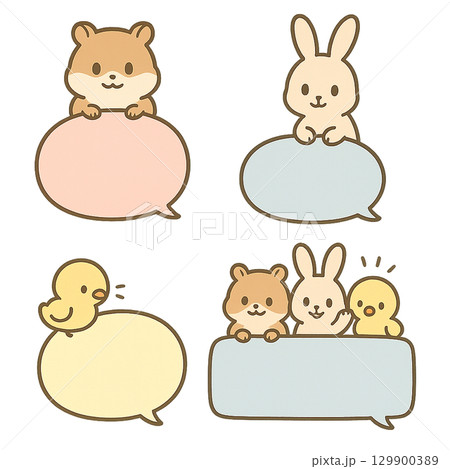 小動物吹き出しハムスター、うさぎ、うさぎ、ひよこ 小動物吹き出しハムスター、うさぎ、うさぎ、ひよこ 129900389