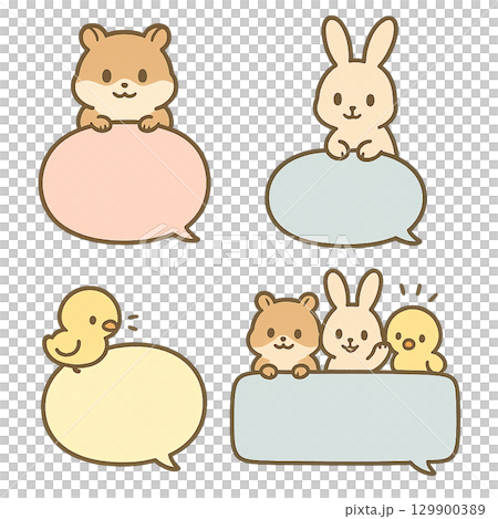 小動物吹き出しハムスター、うさぎ、うさぎ、ひよこ 小動物吹き出しハムスター、うさぎ、うさぎ、ひよこ 129900389