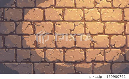 A stone wall with a square pattern in a retro 8-bit style, designed for pixel art backgrounds in classic gaming 129900761