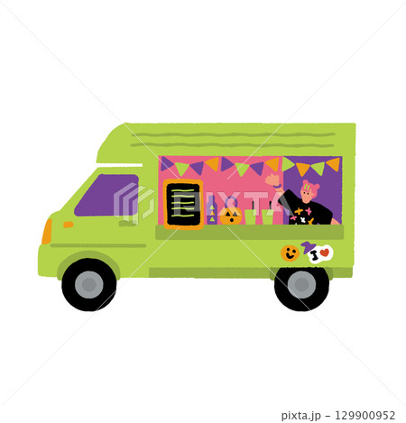 ハロウィンイベント　キッチンカーと店員のイラスト 129900952