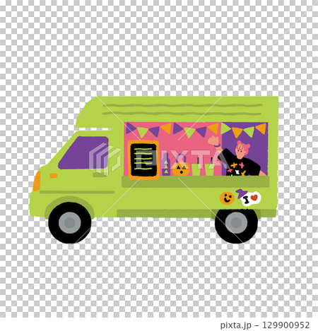 ハロウィンイベント　キッチンカーと店員のイラスト 129900952