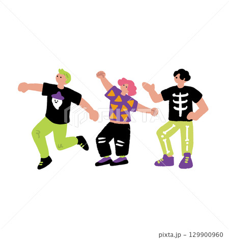 ハロウィンの仮装をする若者の手書きイラスト ハロウィンの仮装をする若者の手書きイラスト 129900960