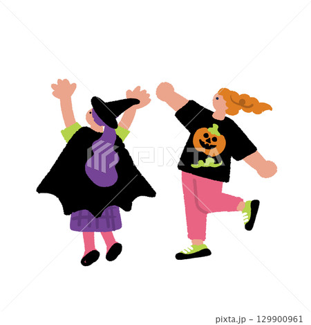 ハロウィンの仮装をする若者の手書きイラスト 129900961