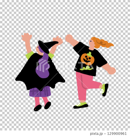 ハロウィンの仮装をする若者の手書きイラスト 129900961