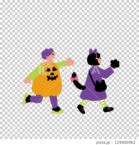 Hand-drawn illustration of children dressed up for Halloween Hand-drawn illustration of children dressed up for Halloween 129900962