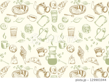 手描きレトロカフェパターン Retro Cafe Series:Hand-Drawn Retro C 129901044