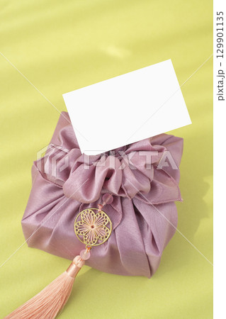 Chuseok holiday image with moon, Marble stand for product photography background 129901135