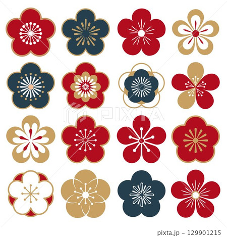 梅のアイコンイラスト　セット 129901215