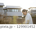 ガーデニングをしている日本人女性 129901452
