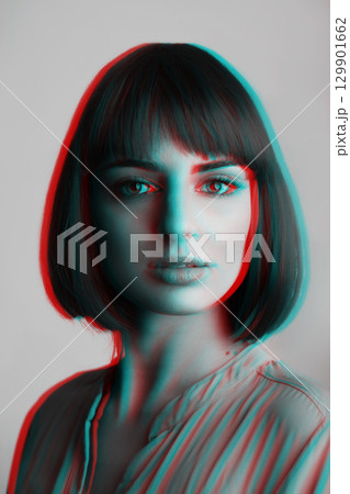 Woman fashion portrait in RGB color split effect style Woman fashion portrait in RGB color split effect style 129901662