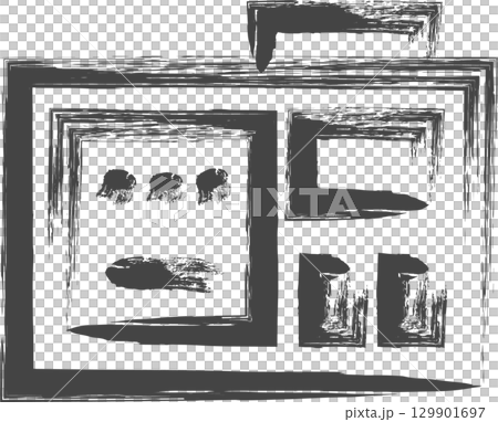 筆書き日用品家電関連の単品アイコン　電子レンジ 129901697