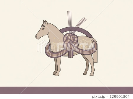 水引で飾られた馬の和風伝統イラスト素材 129901804