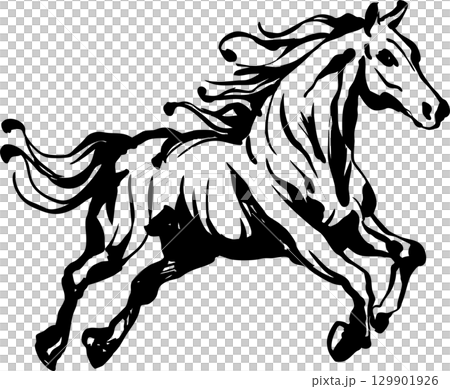 Horse (horse, ink painting, monochrome) 129901926