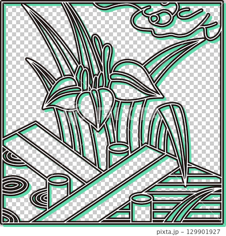 彩色陰影方形花紮 - 鳶尾花、八橋花、鳶尾花、五月花、鳶尾花和八橋花 129901927