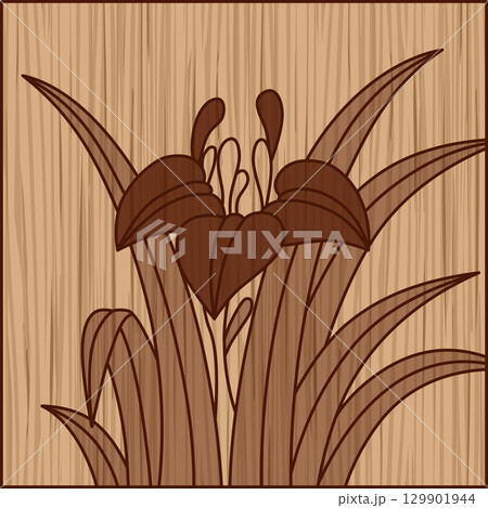 木彫り正方形花札　菖蒲　杜若　皐月　5月　菖蒲のカス 129901944