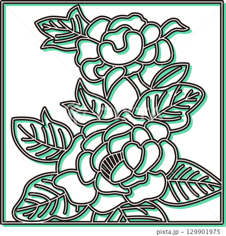 カラーシャドウ正方形花札　水無月　牡丹　6月　牡丹のカス 129901975