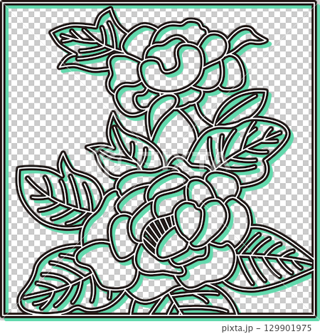 カラーシャドウ正方形花札　水無月　牡丹　6月　牡丹のカス 129901975