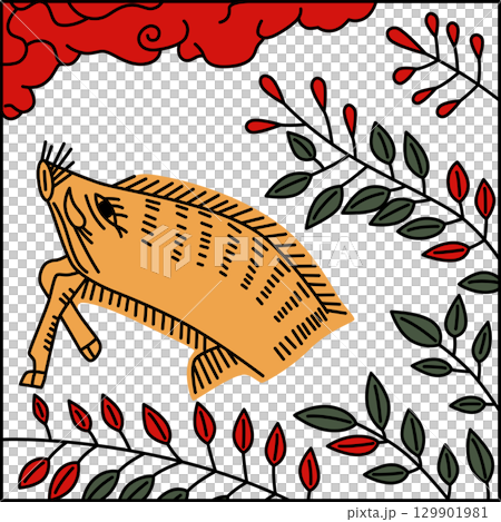 彩色方形花紮 - 七月、胡枝子、野豬，七月、胡枝子和野豬 129901981