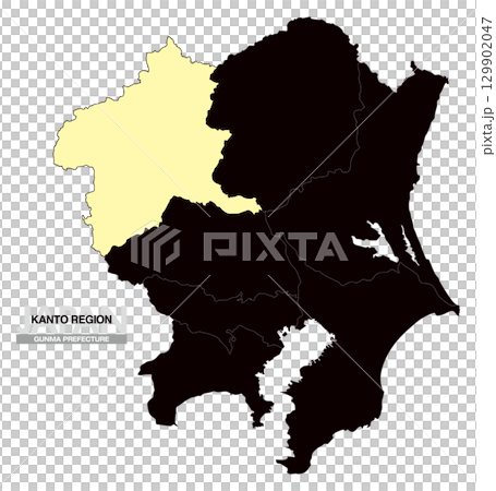 Map of Japan Kanto Region Gunma Prefecture with prefectural borders 03 129902047