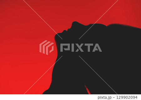 Woman black face silhouette with flying hairs Woman black face silhouette with flying hairs 129902094
