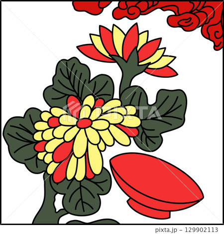 カラー正方形花札　長月　菊　盃　9月　菊に盃 129902113