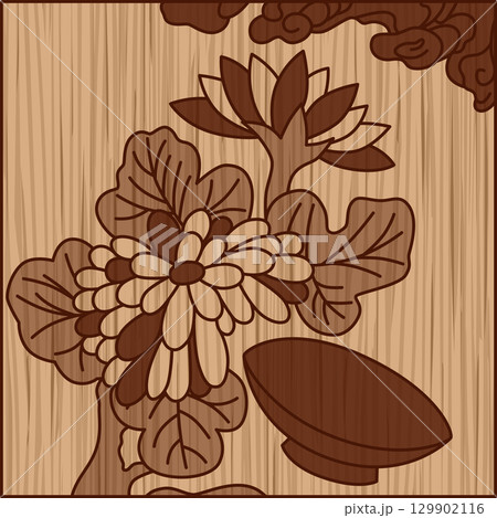 木彫り正方形花札 長月 菊 盃 9月 菊に盃 木彫り正方形花札 長月 菊 盃 9月 菊に盃 129902116