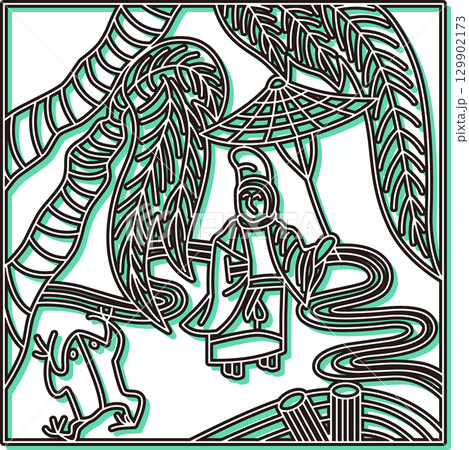 カラーシャドウ正方形花札 霜月 栃 11月 小野道風 栃に小野道風 カラーシャドウ正方形花札 霜月 栃 11月 小野道風 栃に小野道風 129902173