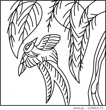 線画正方形花札 霜月 栃 燕 11月 栃に燕 線画正方形花札 霜月 栃 燕 11月 栃に燕 129902175