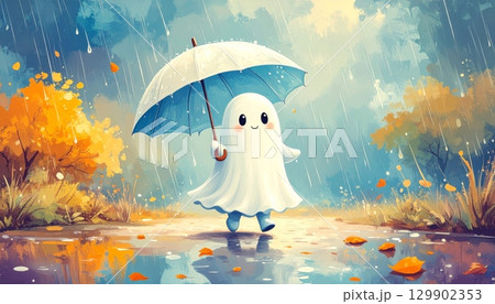 Little Ghost Holding an Umbrella in the Rain Little Ghost Holding an Umbrella in the Rain 129902353