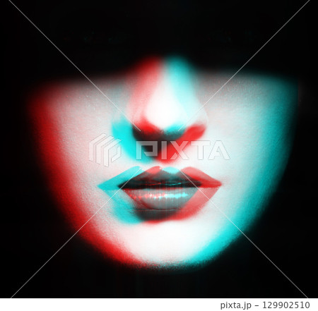 Close-up woman sparkling lips in RGB color effect 129902510