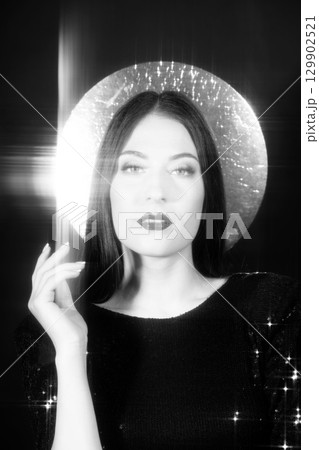 Fashion woman portrait with shining black dress Fashion woman portrait with shining black dress 129902521