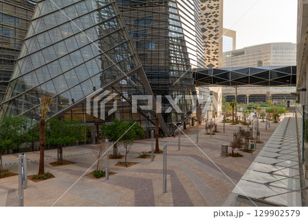 Futuristic Atrium and Glass Facade in King Abdullah Financial District, Riyadh. Futuristic Atrium and Glass Facade in King Abdullah Financial District, Riyadh. 129902579